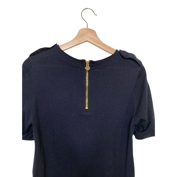 Tory Burch Blue Sweater Womens Size S Short Sleeve Merino Wool Back Zip - Picture 4 of 13